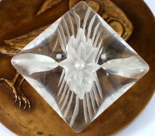 Chunky Antique Vtg 1940s Art Deco Reverse Carved Flower Clear Lucite Brooch Pin