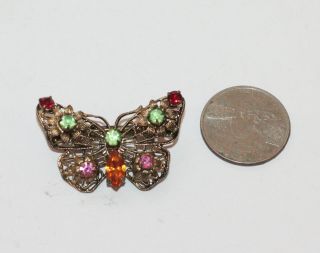 Czech Filigree Rhinestone Butterfly Pin Brooch Vintage Unsigned Smaller Pin 3