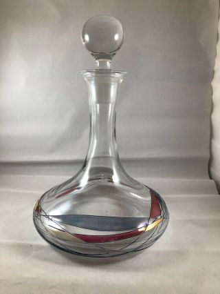 Vintage Wine / Liquor Decanter Stained Glass Design.  Hand - Painted?