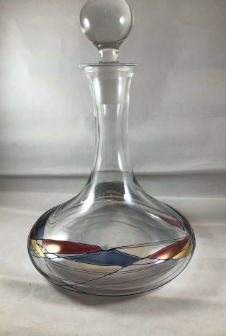 Vintage Wine / Liquor Decanter Stained Glass Design.  Hand - Painted? 2