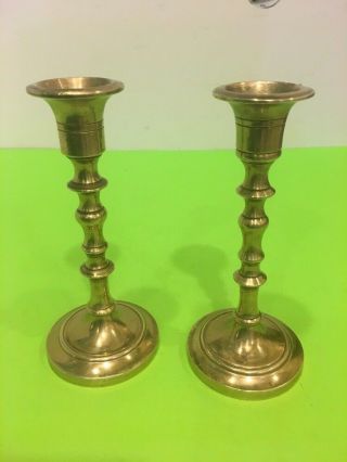 Vintage Set Of Two Solid Brass Candle Stand 6.  25  Tall