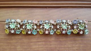 Gorgeous Vintage Pastel Rhinestone And Enamel Flower Panel Bracelet