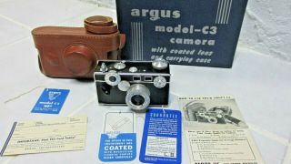 Vintage 1948 Argus C3 Camera - 50mm Lens W/case - Strap & Box,  More