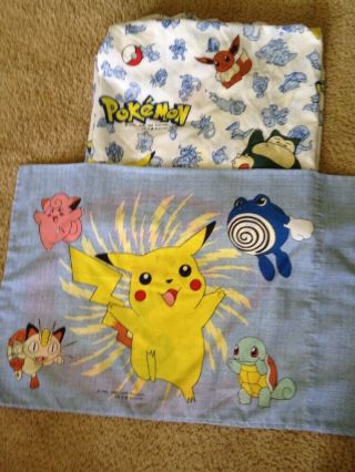Vintage Pokemon Fitted Sheet And Pillowcase 1998 Pikachu Vgc