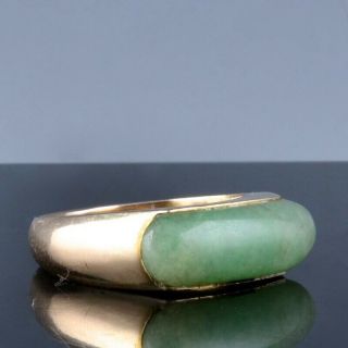 Fine Antique Chinese 14k Gold & Apple Green Jade Jadeite Mens Saddle Ring
