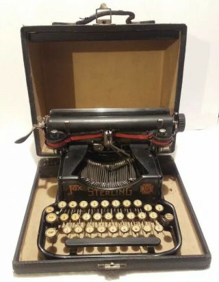 Antique Portable Fox Sterling Typewriter W/ Glass Keys And Case Shape Rare