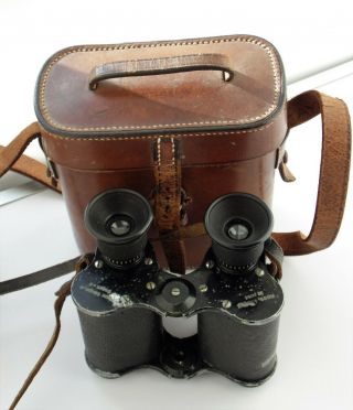 Antique Ross Of London 8x Prism Binoculars & Ross Real Leather Case