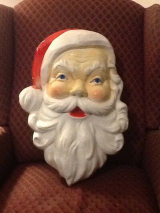Vintage Union Product Santa Blow Mold Head Face Plastic Wall Hanging Lighted 21 "