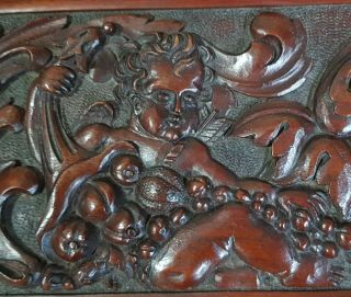 Antique Carved Wooden Panel Of Angel Putti Harvest Of Plenty Very Fine (12 " X6 ")