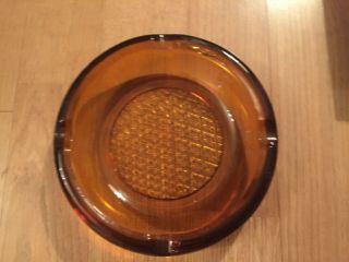 Vintage Amber Glass Square Ashtray 6” w/ Wood base and 6 