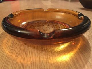 Vintage Amber Glass Square Ashtray 6” w/ Wood base and 6 