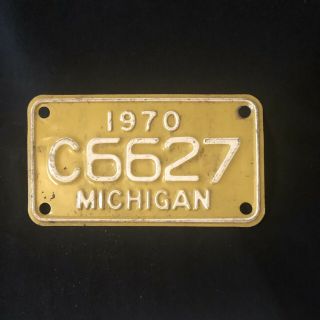 Vintage Michigan Motorcycle License Plate 1970 Gold & White C6627 - 6 " X 3.  5 "