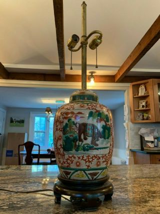 19th Century Chinese Porcelain Ginger Jar Lamp With Elephants
