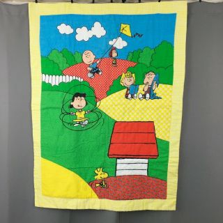 Vintage Peanuts Snoopy Baby Quilt Charlie Brown And The Gang