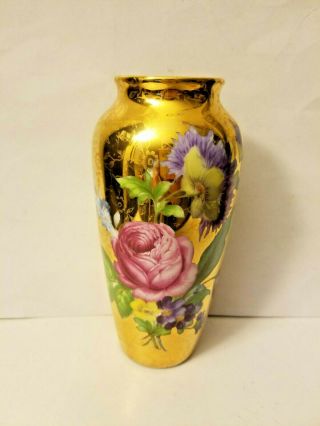 Vintage F.  M.  Limoges France Vase Gold Rose 6
