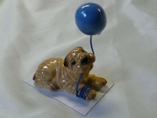 Vintage Hagen Renaker Miniature Bone China Shar Pei Dog With Balloon Figurine