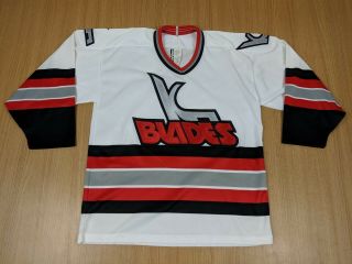 Vintage Bauer Kansas City Kc Blades Ihl Red Hockey Jersey Youth Sz L/xl