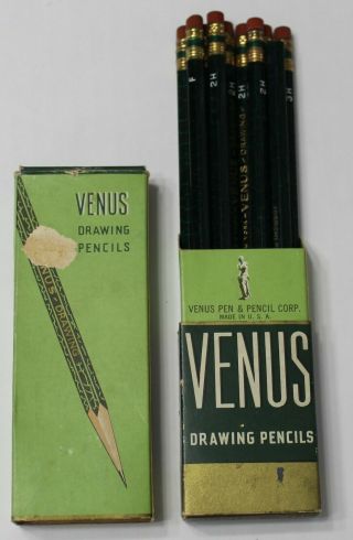 10 Vintage Venus Drawing Pencils 3820 Hard Venus Pen & Pencil Co.  Old