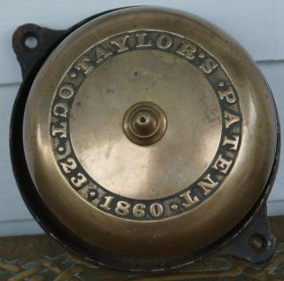 Taylor’s Patent October 23,  1860 Crank Doorbell Brass Cast Iron W Porcelain Knob