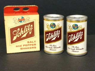Vtg Schlitz Beer Can Salt Pepper Shakers 1961 Bar Mancave Box Container