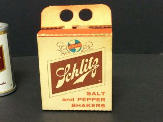 Vtg SCHLITZ BEER CAN SALT PEPPER SHAKERS 1961 Bar Mancave Box Container 2