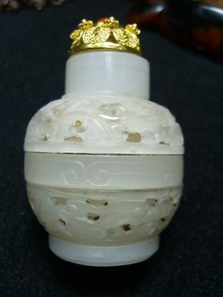 Chinese Exquisite Hand - Carved Jade Snuff Bottle That Can Rotate - See Video