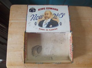Vintage King Edward Mild Tobaccos 2 For 5 Cents Wood Cigar Box - Florida