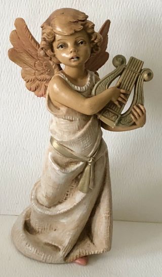 Vintage Roman Fontanini Italy Winged Angel With Lyre Harp Christmas Decoration