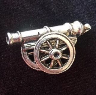 Vintage Cannon Pin / Brooch Spinning Wheel Silver Tone