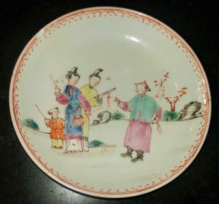 18th C Chinese Porcelain Saucer Dish With Manderin Figures C 1740,