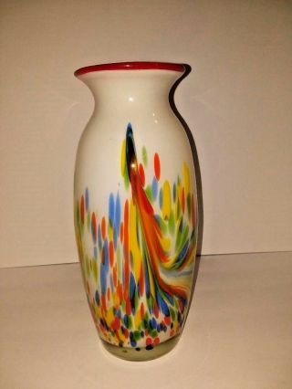 Vintage Large Hand Blown Multi Colored Art Glass Vase 11 7/8 "