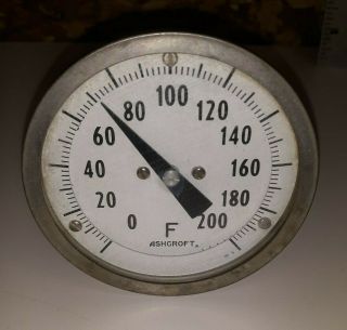 Vintage Ashcroft 0 - 200 F Temperature Gauge 3 " Diameter 8 1/2 " Stem Steampunk