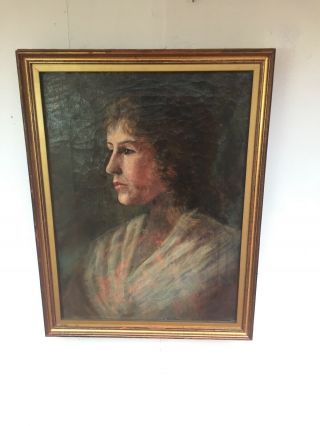 Stunning Antique Oil Portrait Painting Of An Edwardian Lady In Gilt Frame