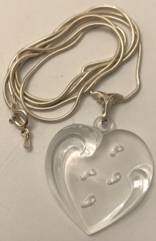 Vintage Lenox Crystal Heart Footpr Pendant Necklace W 925 Sterling Silver Chain