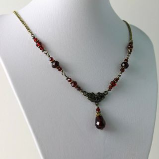 Garnet Dark Siam Blood Red Crystal Vintage Victorian Necklace Earring Set Steamp