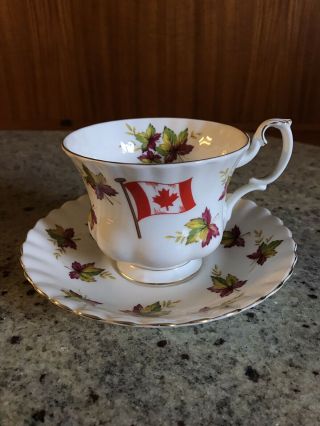 Vintage Royal Albert England Tea Cup Saucer Canada Flag Canadian Sea Maple Leaf