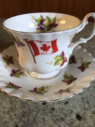 Vintage Royal Albert England Tea Cup Saucer Canada Flag Canadian Sea Maple Leaf 2