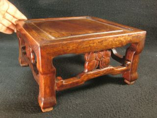 VINTAGE CHINESE c.  1950 HAND CARVED ROSEWOOD BONSAI STAND DOUBLE PEACH 2