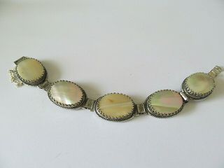 Whiting & Davis Silver Plated W/mother Of Pearl Linked Vintage Bangle Bracelet