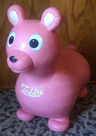 Vintage Teddy Bear Pink Ledraplastic Gymnic Inflatable Ride On Toddler Toy Rody