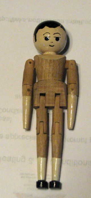 Vintage Wooden Peg Doll By Peter Horn Of The Uk; 4 " Tall,  Jointed