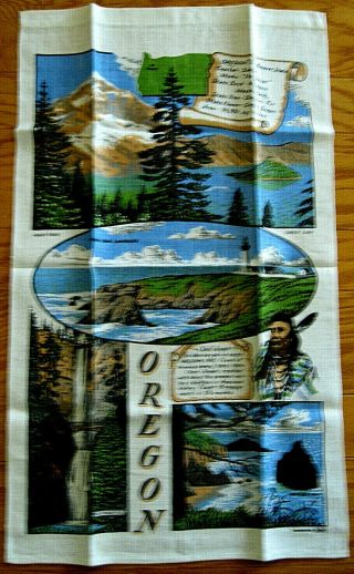 Vintage Kay Dee State Of Oregon Souvenir Linen Dish Tea Towel,  Beaver State
