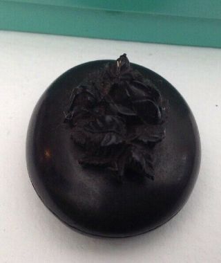 Antique Victorian Whitby Jet Carved Roses Mourning Locket Pendant 4.  5x4cms Box