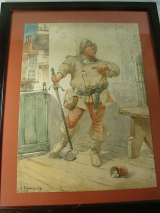 Antique Framed Water Color On Paper Painting Signed F.  Glyndon 1891