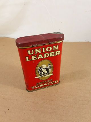 Vintage Vertical Union Leader Smoking Tobacco Tin Very Good Graphics