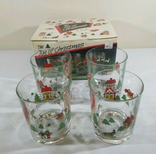 Vintage 1987 Carlton Glass The Joy Of Christmas Set Of 4 Rocks Glasses 14 Oz Usa