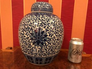 Decorative Very Large Chinese Blue & White Porcelain Lidded Ginger Jar Vase