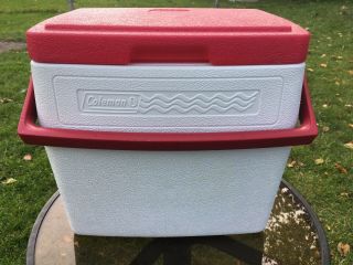 Vintage 1994 Coleman Personal Oscar White And Red 16 Quart Cooler Lunch Box 5274