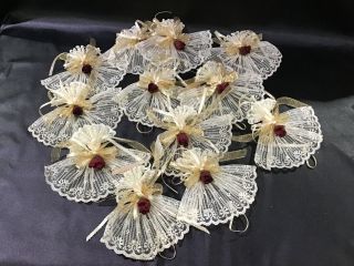 12 Victorian Lace Fan Ornaments Vintage Shabby Chic Roses And Ribbons