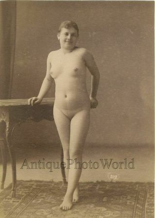 Young Nude Woman Posing In Studio Antique Albumen Art Photo